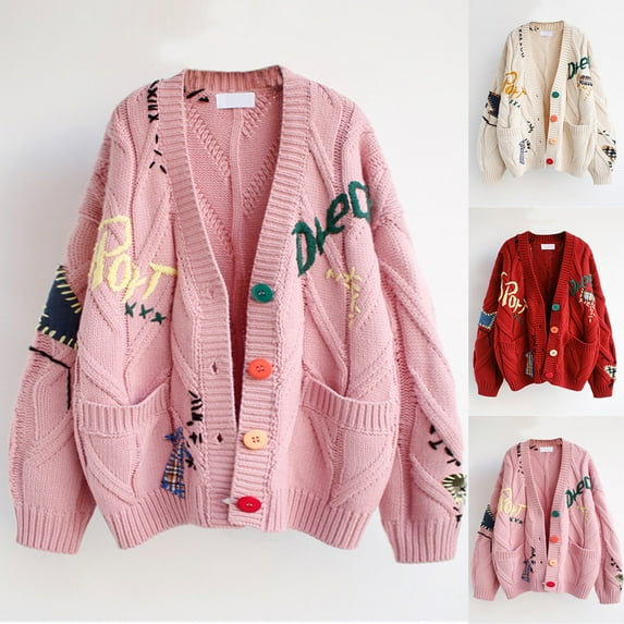 Lovskoo Cardigan Sweaters for Women Open Front Trendy Spring Long Sleeve Short Coat Blouse Oversized Winter Outerwear Tops Red