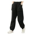thumbnail image 1 of Lovskoo Cargo Pants Women Cotton and Linen Summer Solid Color Elastic High Waist Thin Casual Closed Bottom Joggers Sweatpants with Pocket Black, 1 of 6