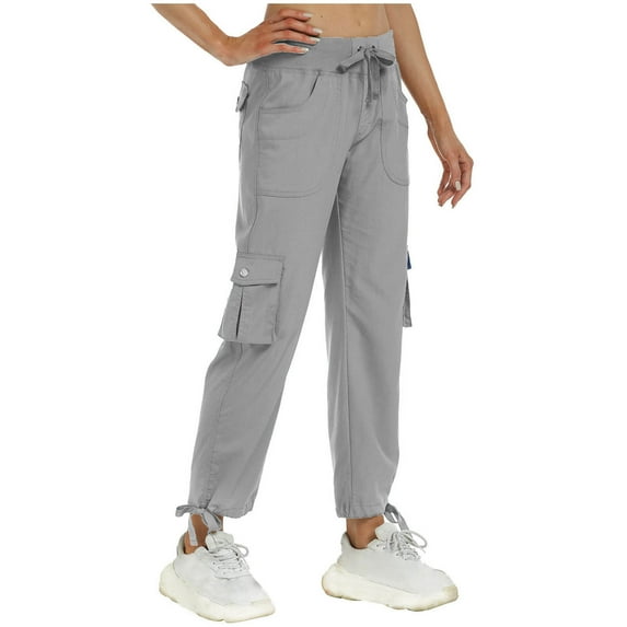 Lovskoo Cargo Pants Women Solid Color Summer Pants with Pockets Loose Casual Pants Dressy Lightweight Ladies Baggy Cargo Pants for Hiking Gray