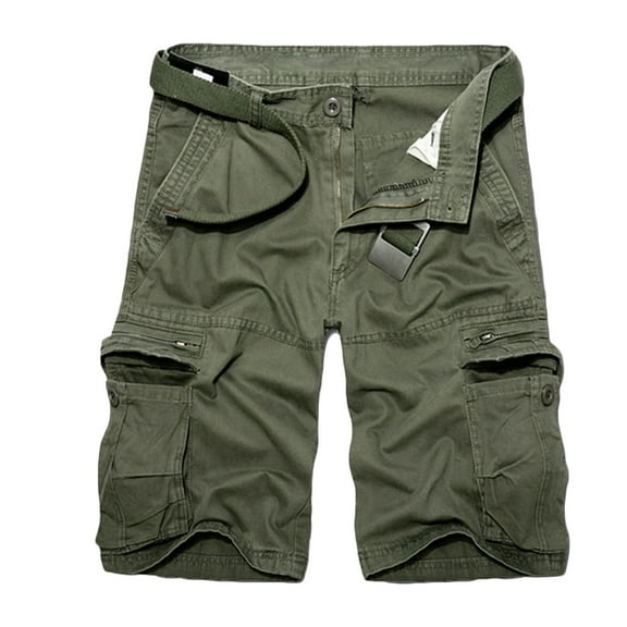 Lovskoo Cargo Shorts for Men Casual Solid Color Trendy Zipper Button Pockets Cropped Cargo Shorts Green