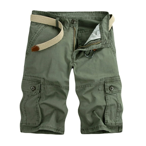 Lovskoo Cargo Shorts for Men Casual Solid Color Trendy Zipper Button Pockets Cropped Cargo Shorts Olive Green