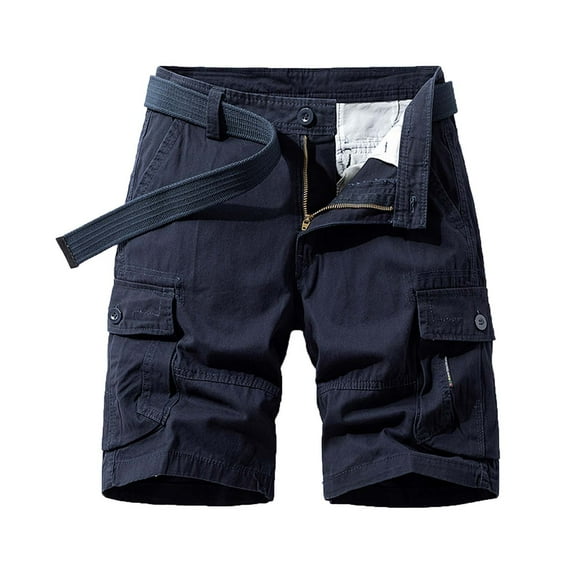 Lovskoo Cargo Shorts for Men Solid Color Plus Size Cargo Shorts Multi Pockets Relaxed Summer Beach Shorts Pants Dark Blue