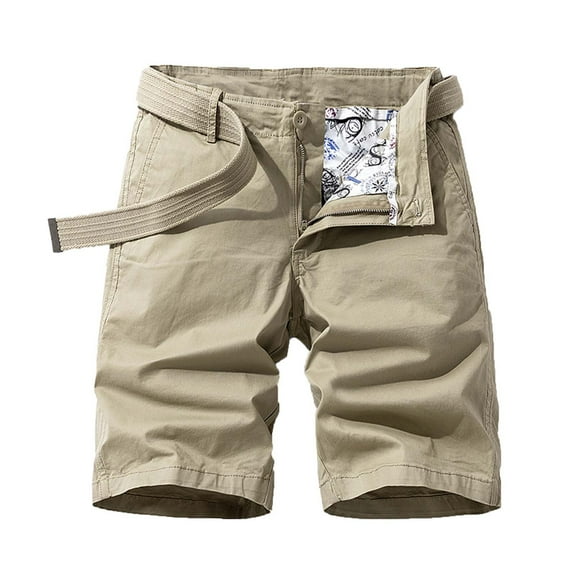 Lovskoo Cargo Shorts for Men Solid Color Plus Size Cargo Shorts Multi Pockets Relaxed Summer Beach Shorts Pants Khaki