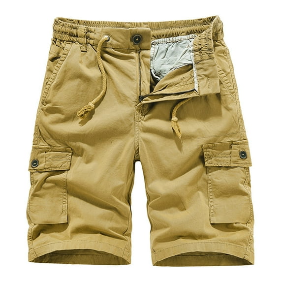 Lovskoo Cargo Shorts for Men Summer Trendy Solid Color Casual Shorts Multi Pocket Cargo Shorts Khaki