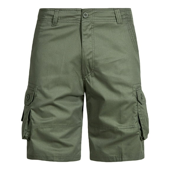 Lovskoo Cargo Shorts for Men Trendy Sports Multi Pockets Casual Summer Solid Color Zipper Shorts Olive Green