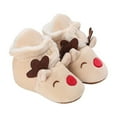 thumbnail image 1 of Zwiiyzr Christmas Baby Walking Shoes Baby Boys Girls Slippers Cozy Fleece Booties Soft Bottom Warm Cartoon Socks Newborn Crib Shoes Khaki, 1 of 4