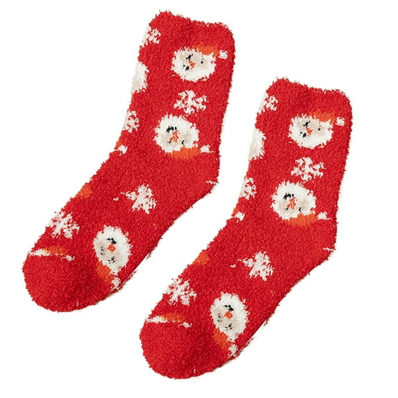 Lovskoo Christmas Coral Fleece Socks for Women Fuzzy Colorful Warm Fluffy Christmas Socks Adults Christmas Gifts Red