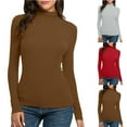 thumbnail image 1 of Lovskoo Christmas Gift Womens Basic Tops Turtleneck Long Sleeve Knitting Tshirt Slim Blouse Tops Brown, 1 of 4
