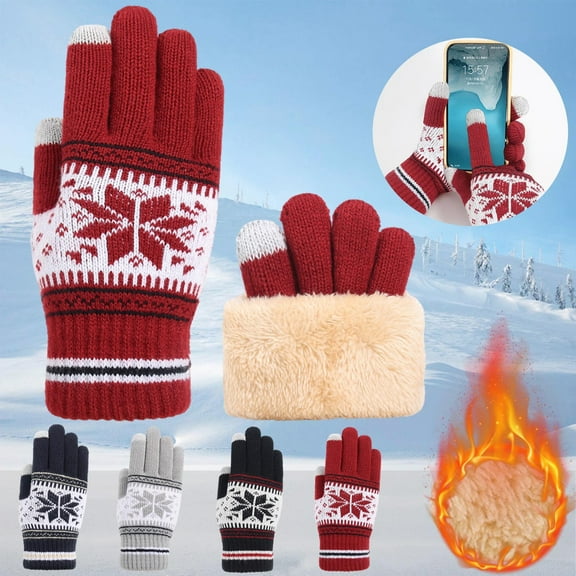 Lovskoo Christmas Outdoor Men Women's Winter Thermal Gloves with Fleece Lining Touchscreen Warm Stretched Thick Knitted Wool Gloves Gray