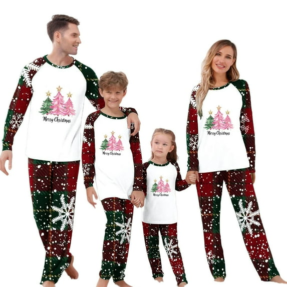 Zwiiyzr Christmas Pajamas for Family for Dad Matching Family Sets Christmas Casual Solid Color Long Sleeve Top With Bottom Outfits Home Wear Red-Dad