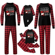 LOVSKOO Christmas Pajamas for Family Matching Children Plaid and Xmas Snowman Printed Round Neck Long Sleeve Tops and Pants Loungewear Jammies Sleepwear Wear Kids Black