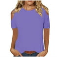 thumbnail image 1 of Lovskoo Cold Shoulder Summer Tops for Women 2024 Round Neck Short Sleeve Trendy Solid Color T Shirt Shirt Casual Top Purple, 1 of 7