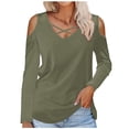 thumbnail image 1 of Lovskoo Cold Shoulder Tops for Womens Fall Tops Floral Printed Fashion Long Sleeve Shirt Khaki, 1 of 5
