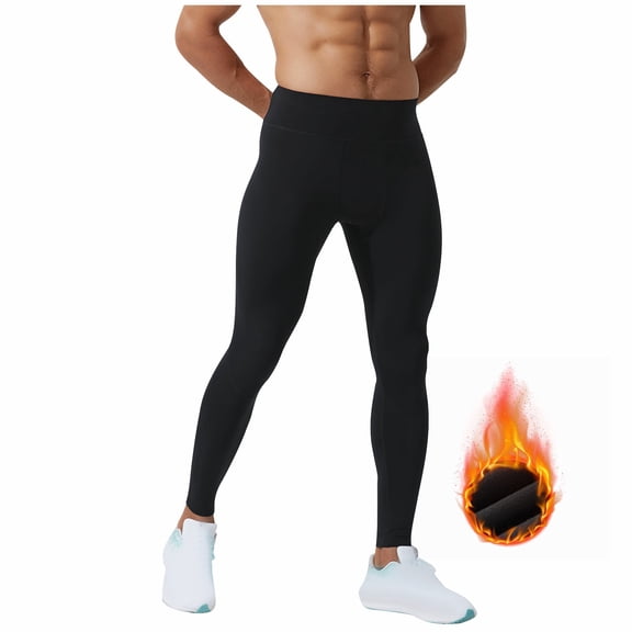 Lovskoo Compression Pants for Men Running Tights Solid Fleece Sports Quick Dry Yoga Fitness Fleece Warm Compression Running Leggings Pants Black