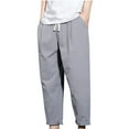 thumbnail image 1 of Lovskoo Cotton Linen Pants for Men Solid Color Casual Summer Pants Loose Trendy Straight Leg Pants Gray, 1 of 6