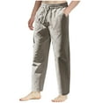 thumbnail image 1 of Lovskoo Cotton Linen Shorts for Men Solid Color Casual Multiple Pockets Outdoor Elastic Waist Long Pants Trousers Gray, 1 of 7