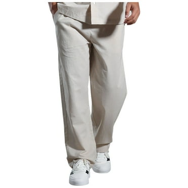 Lovskoo Cotton Linen Shorts for Men Solid Color Loose Straight Leg Oversized Casual Pants Khaki
