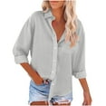 thumbnail image 1 of Lovskoo Cotton Linen Summer Tops for Women 2024 Button Down Collared Long Sleeve Solid Color Button Shirts Loose Blouse Casual Work Tunic Tops with Pocket Gray, 1 of 6