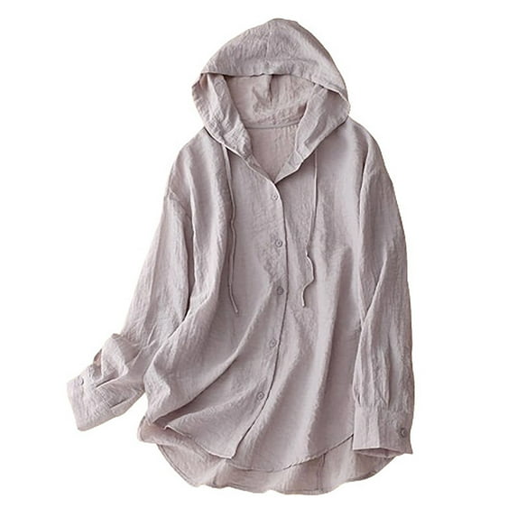 Lovskoo Cotton Linen Summer Tops for Women 2024 Hooded Long Sleeve Solid Color Trendy Hooded Sun Protection Suit Jacket Hooded Top Pink