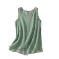 thumbnail image 1 of Lovskoo Cotton Linen Summer Tops for Women 2024 Round Neck Short Sleeve Loose Solid Color Shirt Loose Slim Top Shirt Green, 1 of 7