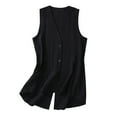 thumbnail image 1 of Lovskoo Cotton Linen Summer Tops for Women 2024 Tank Tops V Neck Sleeveless Solid Color Split Mid Length Loose Coat Tank Tops Black, 1 of 6
