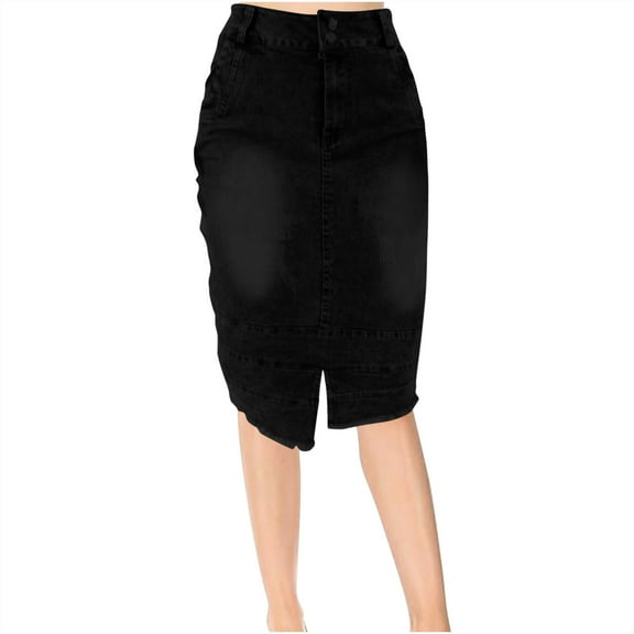 Lovskoo Denim Pencil Skirt for Women Split Bodycon Jeans Skirt High Waisted Pencil Skirts Black