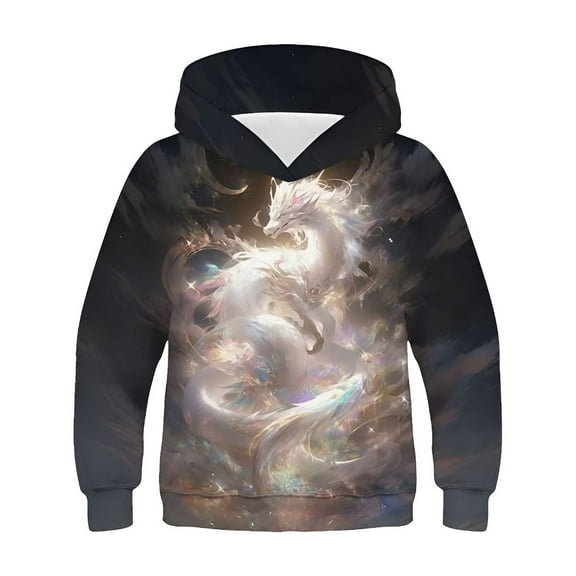 Zwiiyzr Dragon Teen Kids Hoodie Sweatshirt for Boys Long Sleeve Patterned Sweatshirt Hooded Shirt 4-14 Years Dark Gray