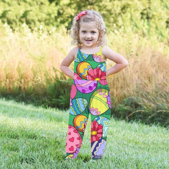 Zwiiyzr Easter Outfits for Toddler Girls Baby Clothes Bunny Romper Jumpsuit for 1-6 Years Multicolor