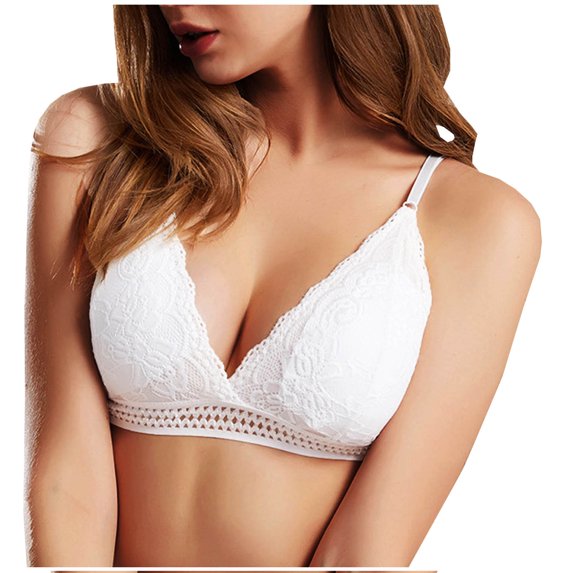 Lovskoo Erogenous Lingerie Trendy Women Festival Lace Active Bra Wireless Beauty Back Wrap Push Up Hollow Out Bra Underwear White