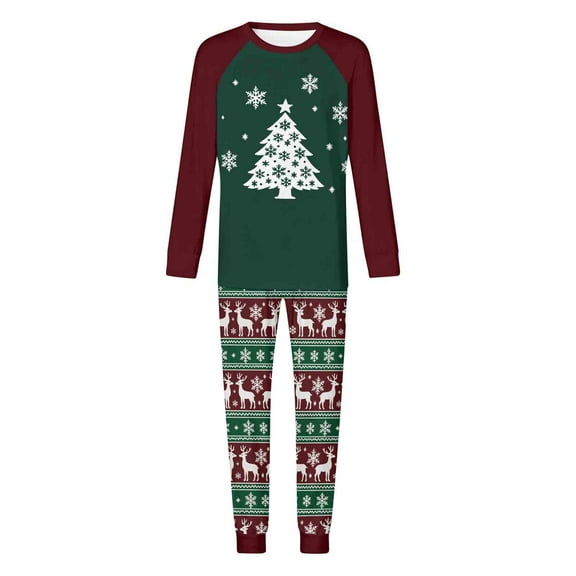 Zwiiyzr Family Christmas Pajamas Matching Sets for Dad Parent Child Outfit Christmas Set Printed Home Clothes Sleepwear Long Sleeved Jumpsuit Father Style Green-Dad