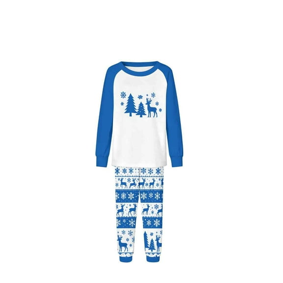 Zwiiyzr Family Christmas Pajamas Matching Sets for Kids Boys Girls Christmas Fashion Cute Lattice Print Long Sleeved Jumpsuit Family Parent-Child Wear Kid Blue-Kids