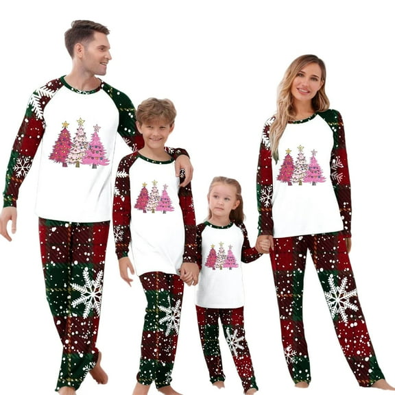 Zwiiyzr Family Christmas Pajamas Matching Sets for Kids Boys Girls Christmas Lattice Print Long Sleeved Jumpsuit Family Parent-Child Wear Kid Red-Kids