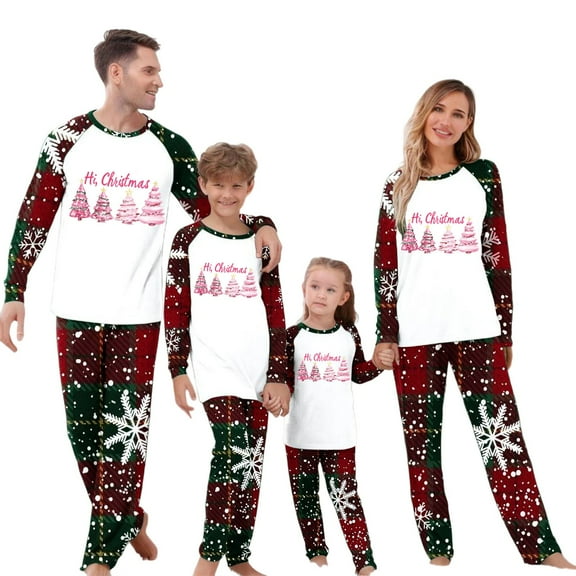 Zwiiyzr Family Christmas Pajamas Matching Sets for Kids Boys Girls Christmas Lattice Print Long Sleeved Jumpsuit Family Parent-Child Wear Kid Red-Kids