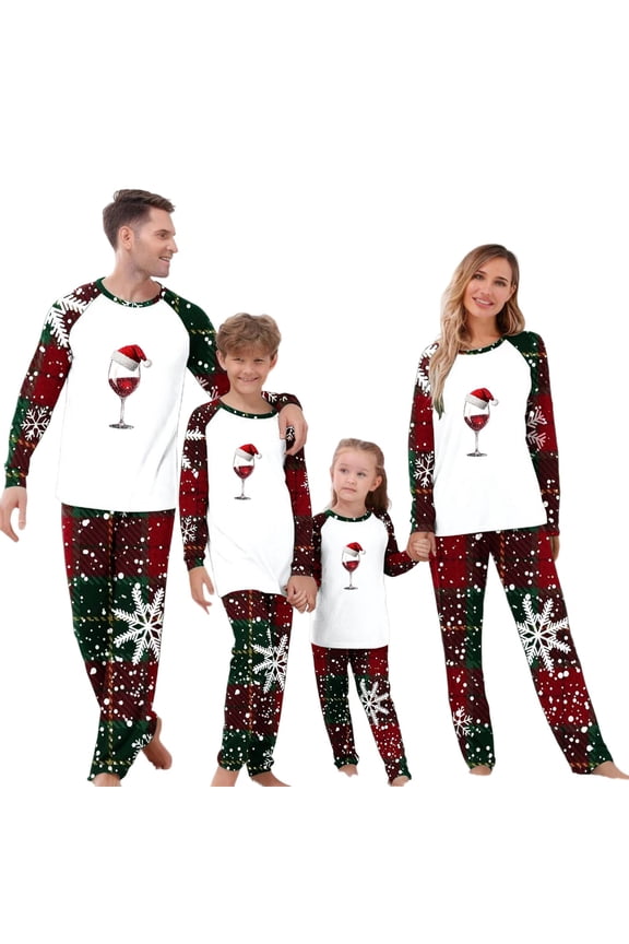Family Christmas Pajamas Matching Sets for Kids Boys Girls Christmas Lattice Print Long Sleeved Jumpsuit Family Parent-Child Wear Kid Red-Kids