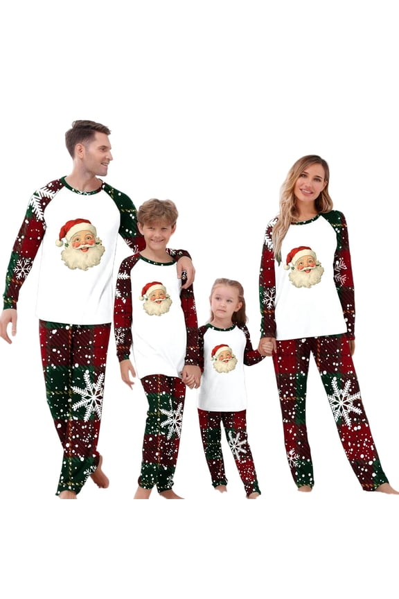 Family Christmas Pajamas Matching Sets for Kids Boys Girls Christmas Lattice Print Long Sleeved Jumpsuit Family Parent-Child Wear Kid Red-Kids