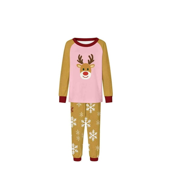 Zwiiyzr Family Christmas Pajamas Matching Sets for Kids Parent-Child Warm Christmas Set Printed Home Wear Hoodid Pajamas Kids Jumpsuit Pink-Kids
