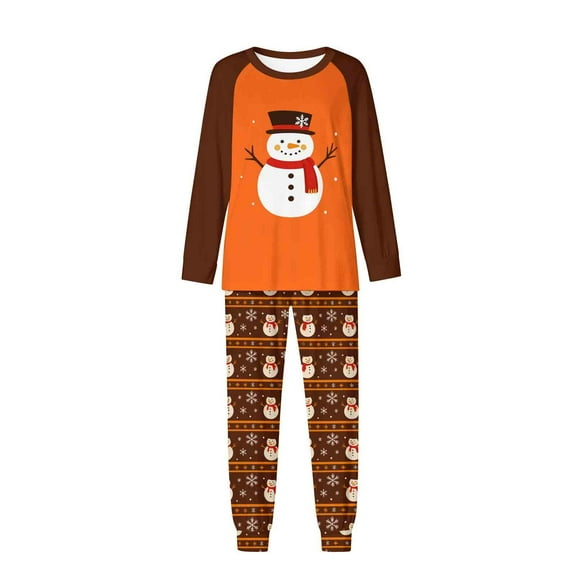 Zwiiyzr Family Christmas Pajamas Matching Sets for Mom Parent Child Outfit Christmas Set Printed Home Clothes Sleepwear Long Sleeved Jumpsuit Set Mom Style Orange-Mom