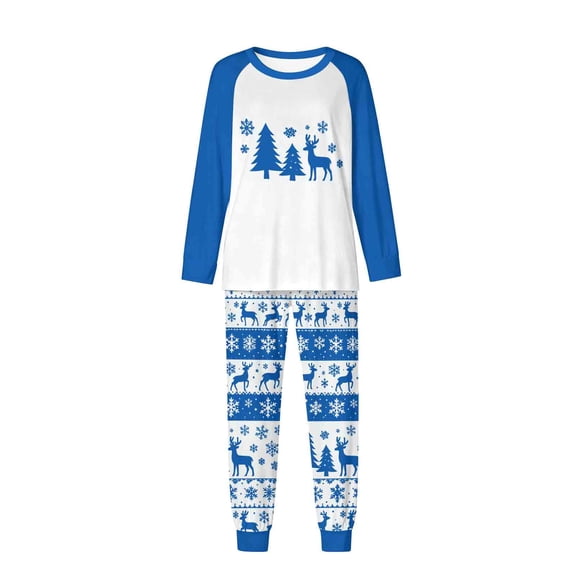 Zwiiyzr Family Christmas Pajamas Matching Sets for Mom Parent Child Outfit Christmas Set Printed Home Clothes Sleepwear Long Sleeved Jumpsuit Set Mom Style Blue-Mom