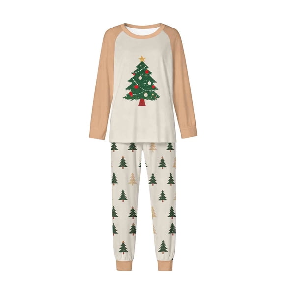 Zwiiyzr Family Christmas Pajamas Matching Sets for Mom Parent Child Outfit Christmas Set Printed Home Clothes Sleepwear Long Sleeved Jumpsuit Set Mom Style Beige-Mom