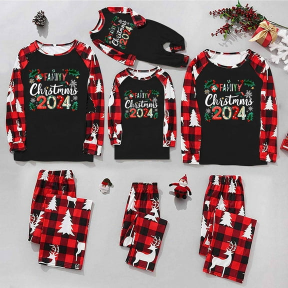 Zwiiyzr Family Christmas Pjs Matching Sets Holiday Jammies for Dad Christmas Men Plaid Printed Blouse Tops Pants Family Matching Pajamas Set 2025 Black