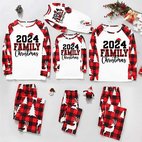 Rohuuque Family Christmas Pjs Matching Sets Holiday Jammies Matching Family Sets Christmas Casual Printed Top With Bottom Outfits Home Wear 2025 Red