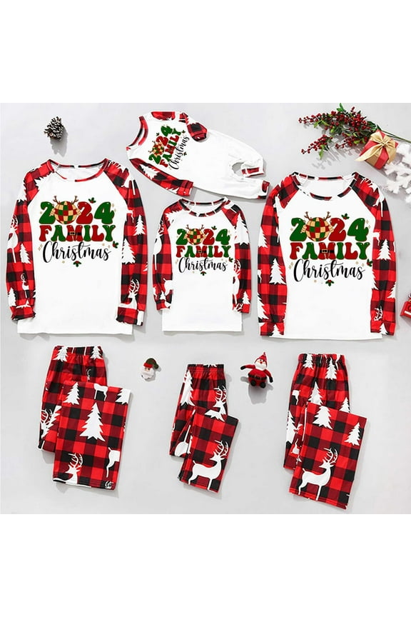 Family Christmas Pjs Matching Sets Holiday Jammies for Mom Matching Family Sets Christmas Casual Printed Top With Bottom Outfits Home Wear 2025 Red