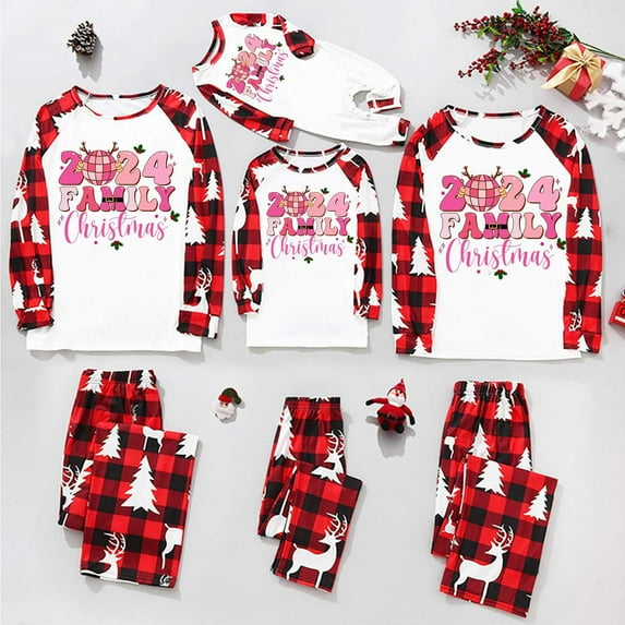 Zwiiyzr Family Christmas Pjs Matching Sets Holiday Jammies for Mom Matching Family Sets Christmas Casual Printed Top With Bottom Outfits Home Wear 2025 Red