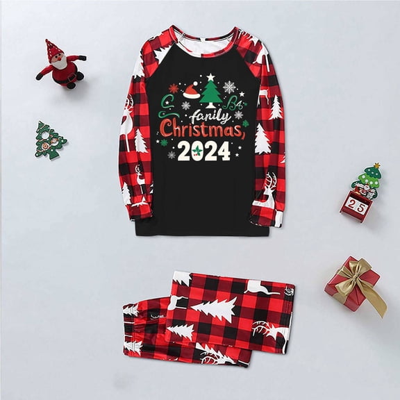 Lovskoo Family Christmas Pjs Matching Sets Holiday Jammies for Mom Christmas Women Mom Plaid Printed Blouse Tops Pants Family Matching Pajamas Set 2025 Black