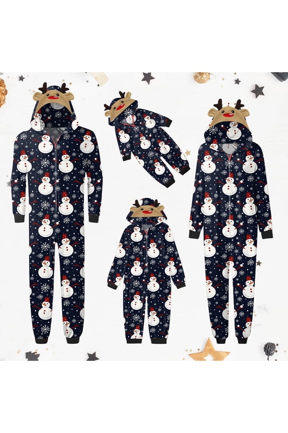 Family Matching Christmas Onesie Pajamas for Men Xmas Snowman Printed One Piece Hooded Romper Pj's Zipper Jumpsuit Loungewear Jammies Sleepwear Blue