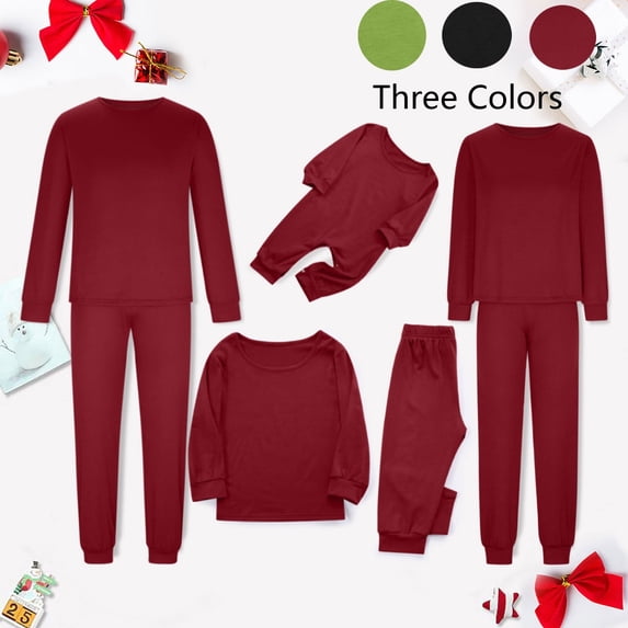 Rohuuque Family Matching Sets Christmas Jammies Solid Christmas Parent Set Solid Homewear Pajamas Two-Piece Set 2025 Red