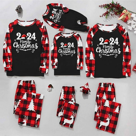 Zwiiyzr Family Matching Sets Christmas Jammies for Dad Christmas Men Plaid Printed Blouse Tops+Pants Family Matching Pajamas Set 2025 Black