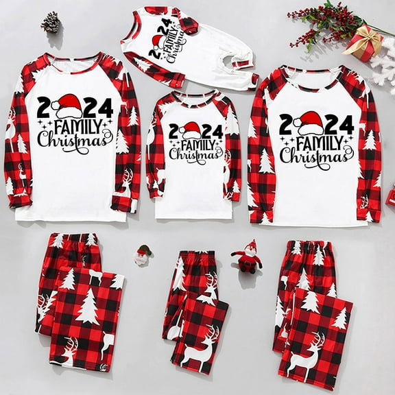 Zwiiyzr Family Matching Sets Christmas Jammies for Dad Christmas Men Plaid Printed Blouse Tops+Pants Family Matching Pajamas Set 2025 Red