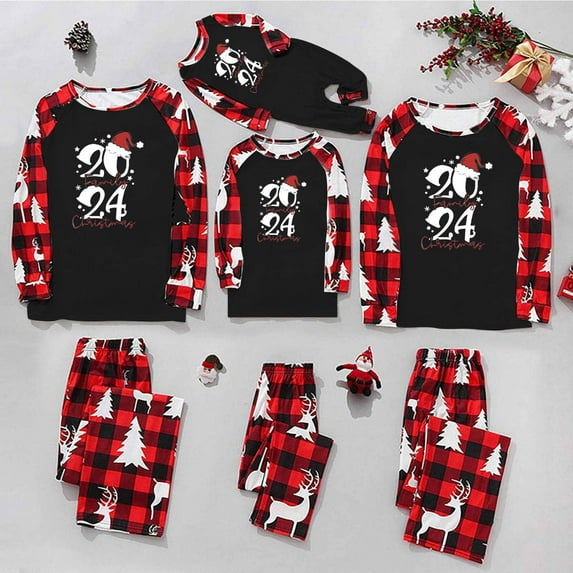 Lovskoo 2024 Family Christmas Pajamas Matching Sets Onesie Deer Hooded Parent-Child Suit Printed Home Wear Pajamas Jumpsuit Wear Kids Khaki