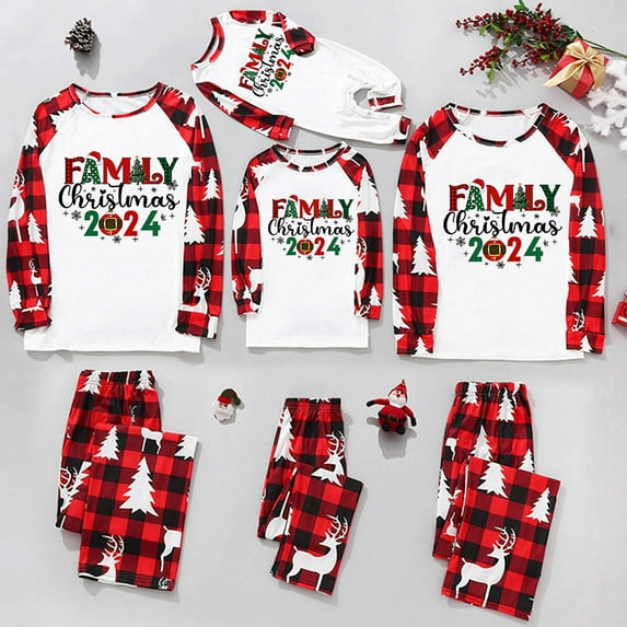 Zwiiyzr Family Matching Sets Christmas Jammies Christmas Plaid Printed Blouse Tops+Pants Family Matching Pajamas Set 2025 White